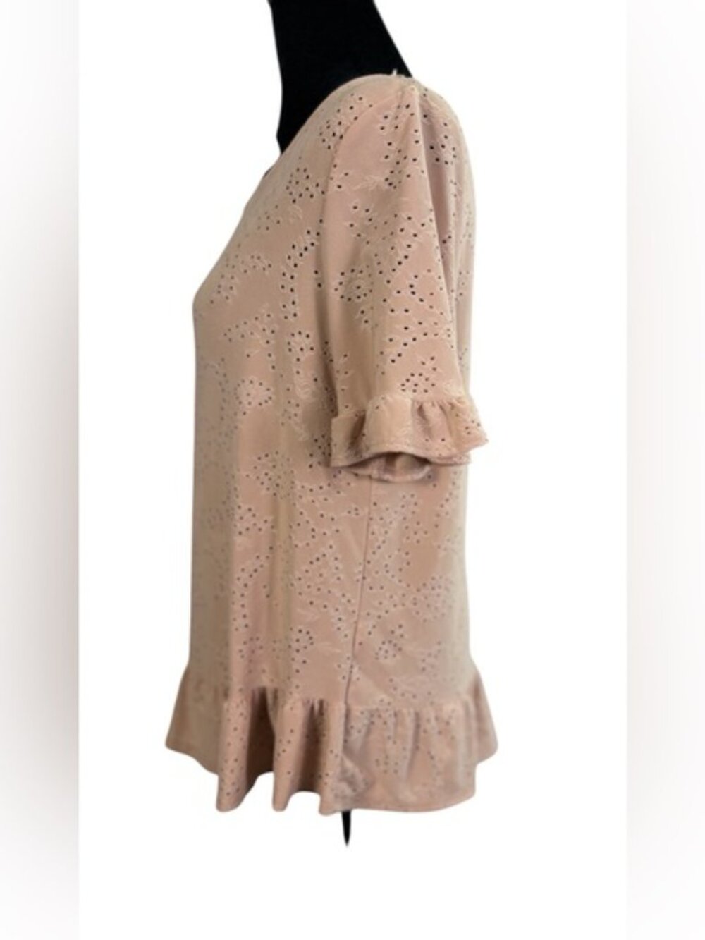 W5 Concepts Blush Pink Eyelet Ruffle Top M Cottagecore Boho Romantic - Picture 5 of 7